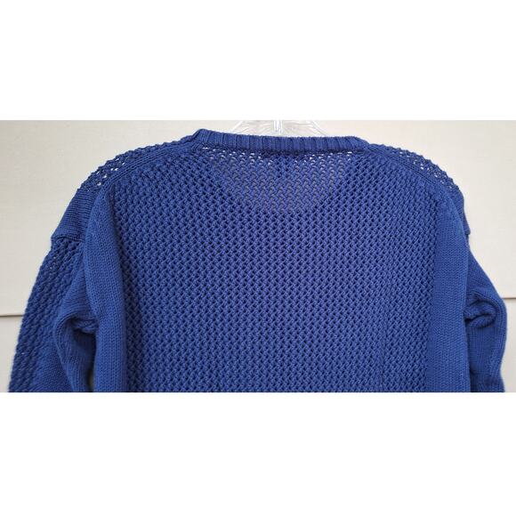 J Crew Open Knit 100% Cotton Navy Blue Preppy Nautical Summer Sweater XXS - Picture 10 of 11
